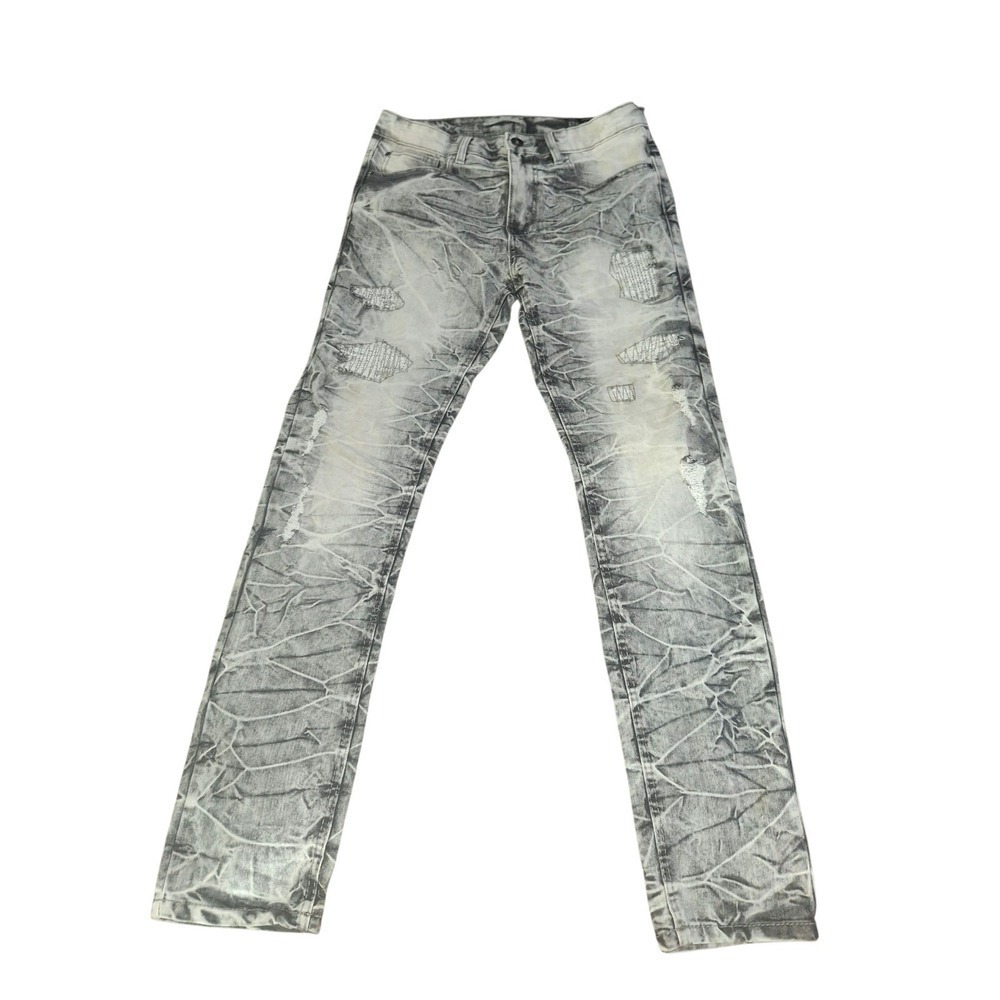 Southpole Men's Acid Wash Distressed Biker Moto Skinny Jeans Size 32x32 Gray